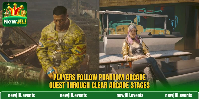 Players follow Phantom Arcade Quest through clear arcade stages Players follow Phantom Arcade Quest through clear arcade stages